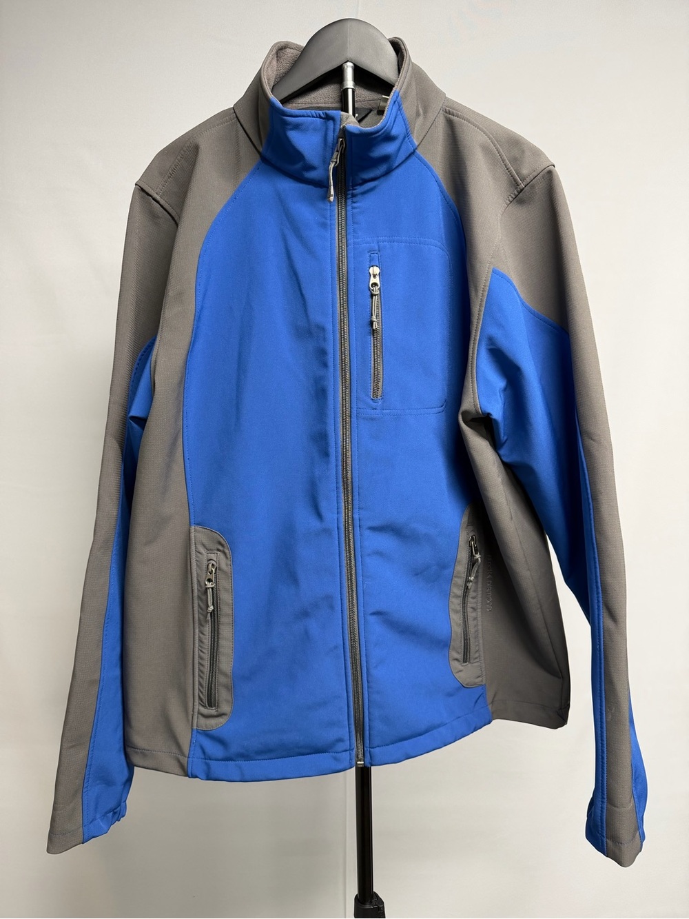 Men's Black Diamond Fleece Lined Blue and Gray Softshell Jacket - Large